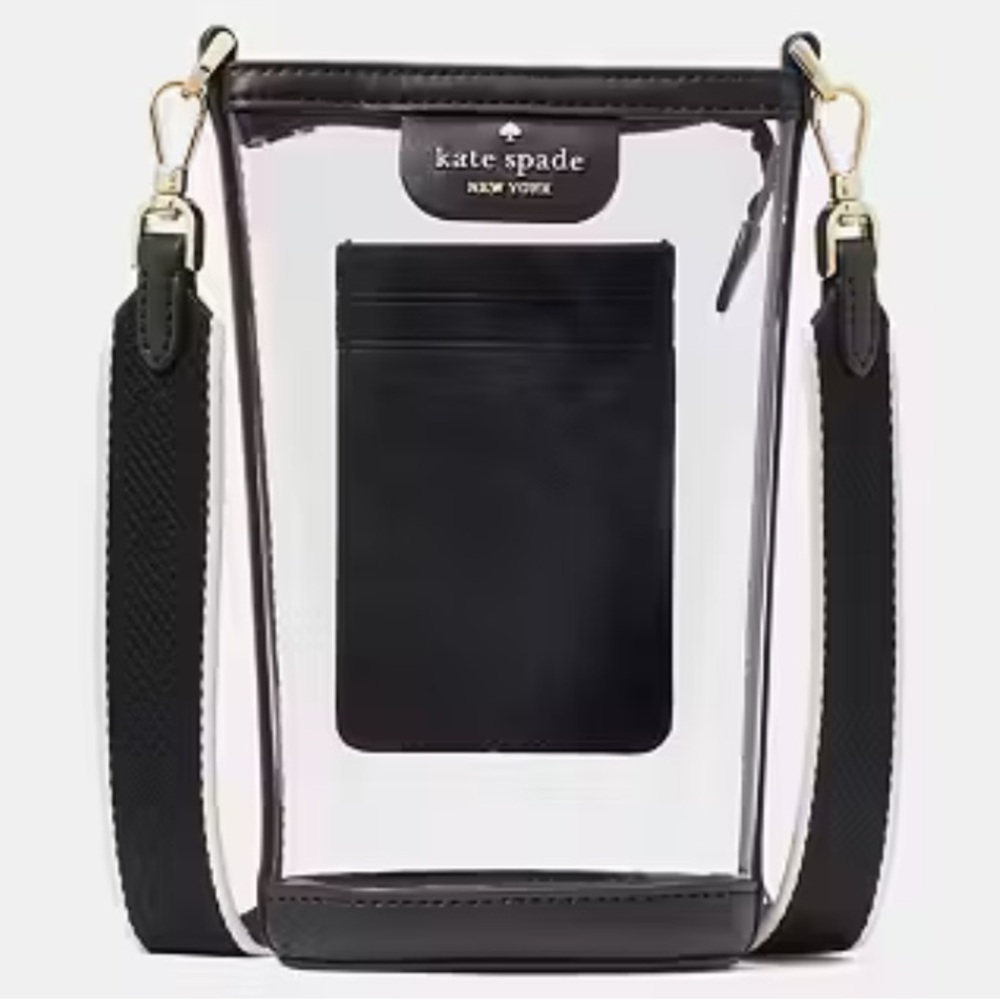 kate spade Clear Crossbody Phone Case with Black Trim and Gold Hardware